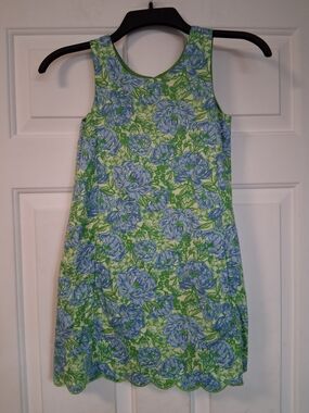 Tommy Bahama Green and Blue Floral Tank Sundress Girls Scalloped Hem Dress Sz 7